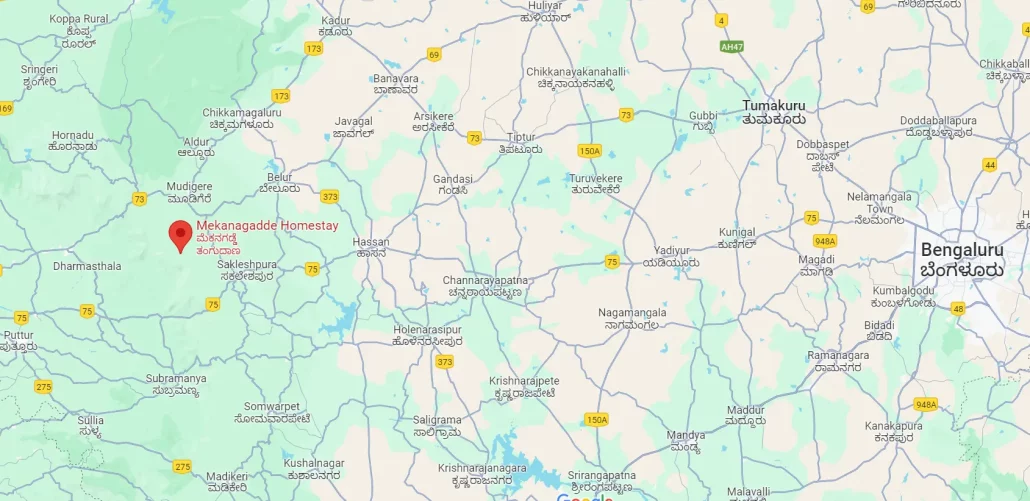 Mekanagadde Homestay Location Map from Bengaluru